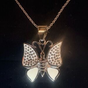 Beautiful Stainless Steel and Enamel Butterfly Pendant Necklace